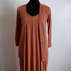 Brown Maxi Dress & Cardigan Set – Spaghetti Strap Dress with pockets